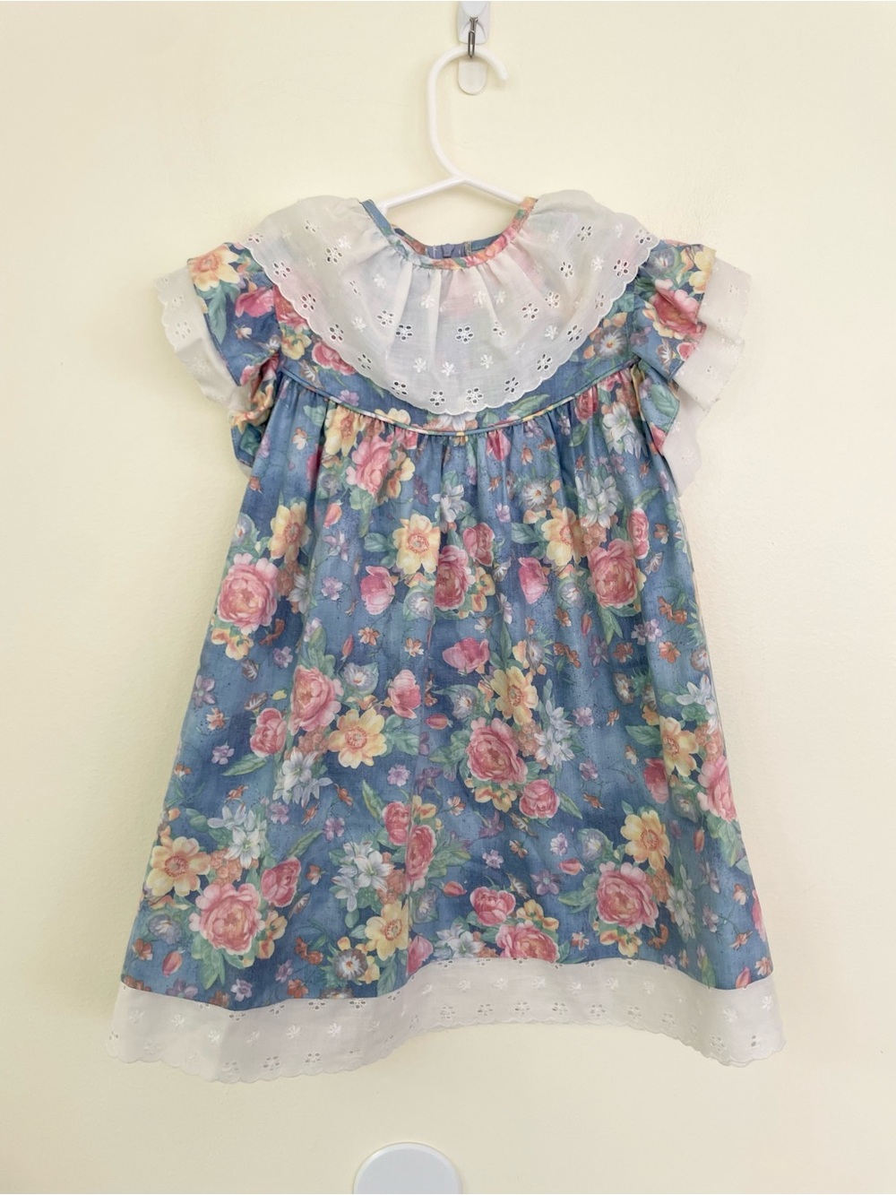 Vintage Ceil Ainsworth Eyelet Trim Ruffle Sleeve Babydoll Style Dress 3T Blue